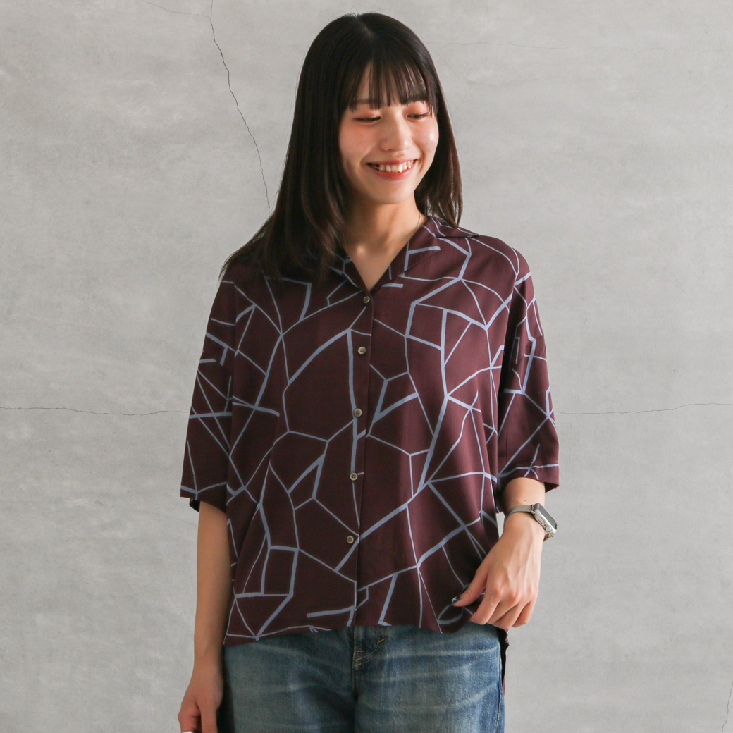 BORNFREE ORIGINALS ボーンフリー サテン プリント シャツ