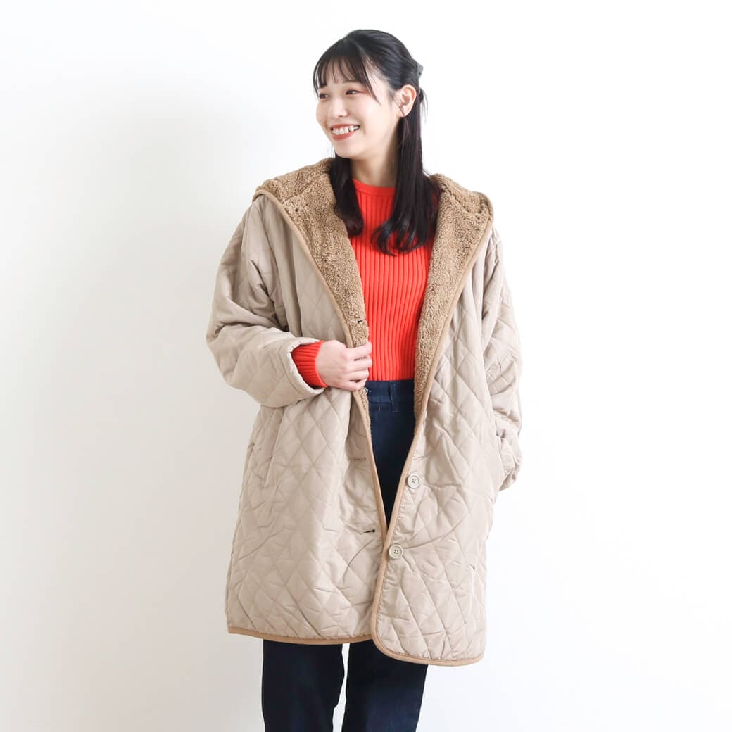 BORNFREE ORIGINALS ボーンフリーオリジナル 裏ボアフード付き中綿キルティングコート