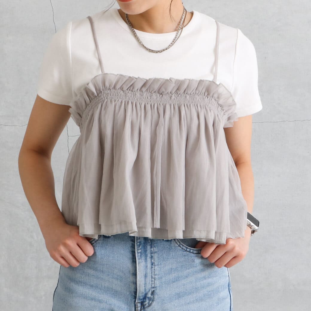 【今だけ20％OFF】BORNFREE ORIGINALS ボーンフリーオリジナル シアーフリルキャミビスチェ