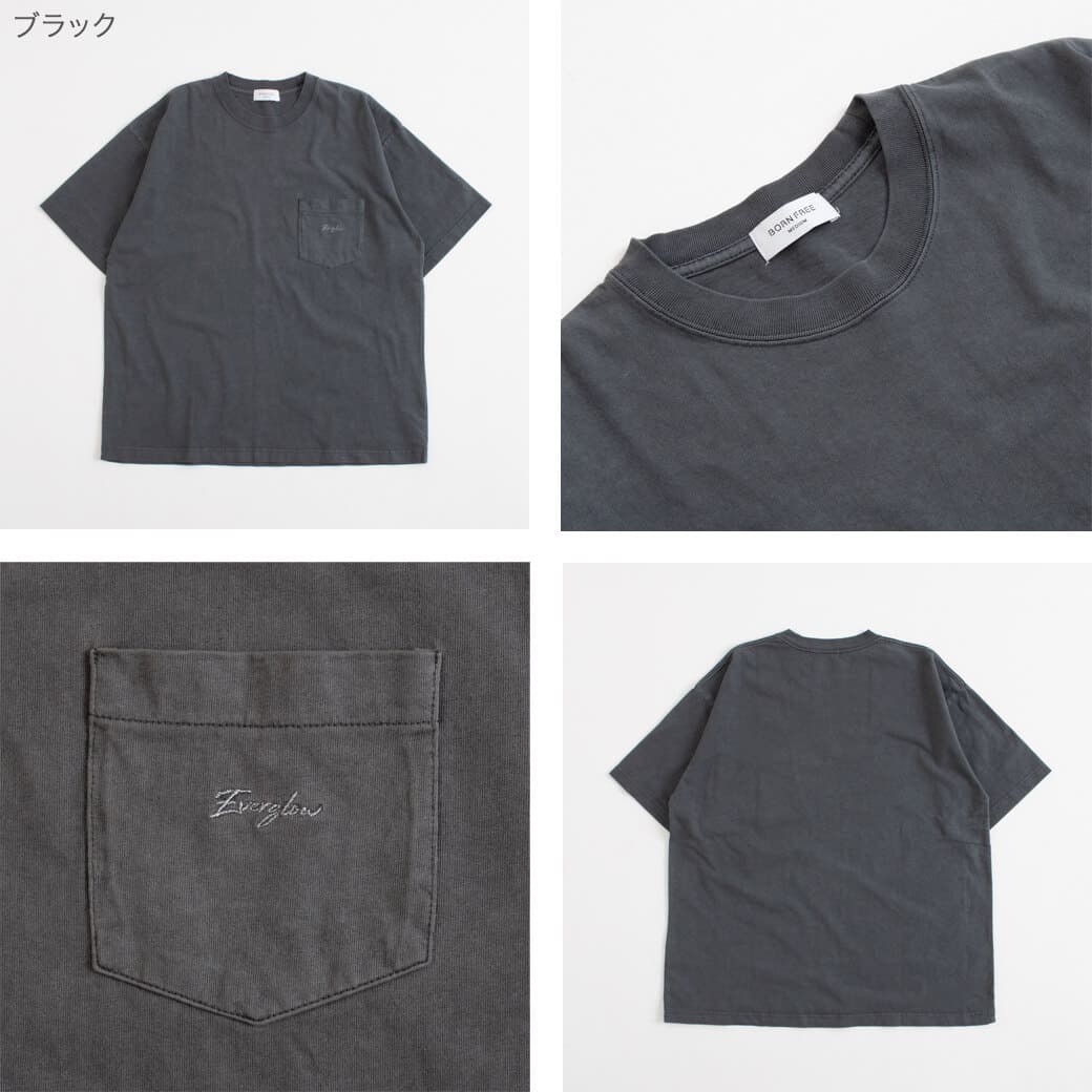 BORN-FREE 7 Tシャツ ブラック BORNFREE ORIGINALS ボーンフリーオリジナル ポケット刺繍ピグメントT