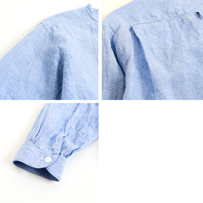 DANTON ダントン LINEN CLOTH BAND COLLAR L/S SHIRT リネンクロス