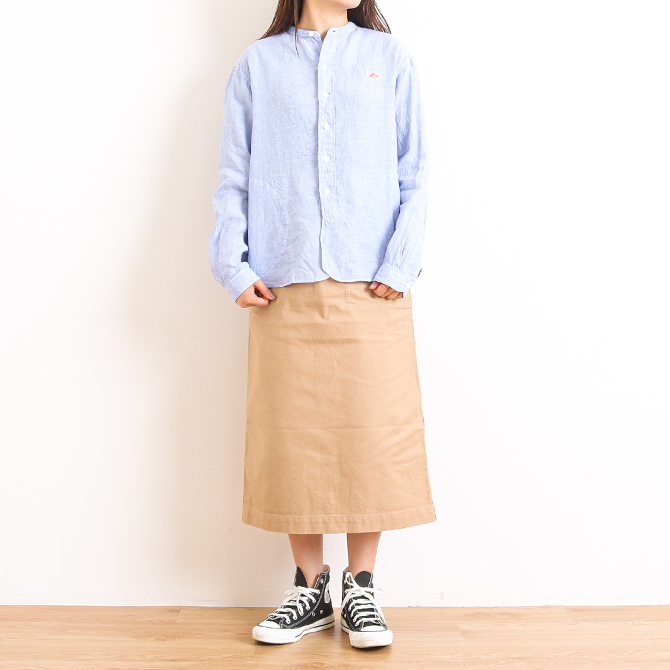 DANTON ダントン LINEN CLOTH BAND COLLAR L/S SHIRT リネンクロス