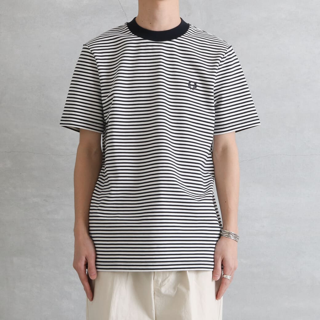 FRED PERRY ファインストライプ Tシャツ ホワイト 綿100% FRED PERRY フレッドペリー ファイン ストライプ Tシャツ｜BORN