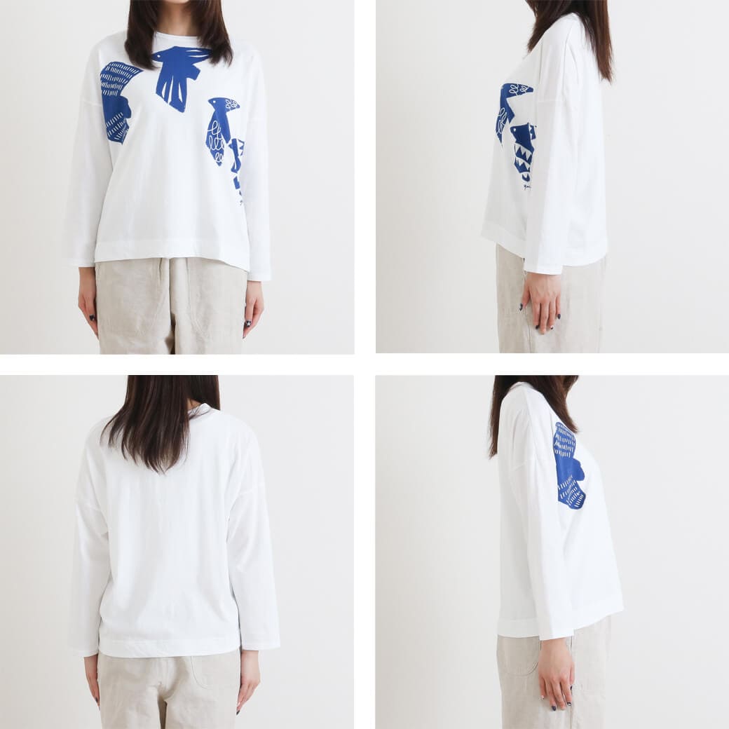 b454＊新品 グリン grin ボートネック コットンカットソー ロンT grin グリン B天竺鳥 プリント 長袖 Tシャツ｜BORN FREE ONLINE SHOP