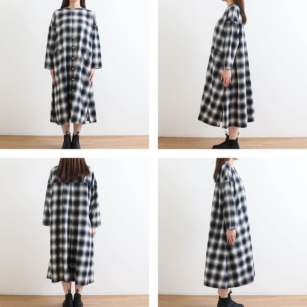 HARVESTY 起毛 コットン オンブレチェック アトリエローブ 2024AW HARVESTY ハーベスティ 起毛 チェック柄 アトリエ ローブ｜BORN