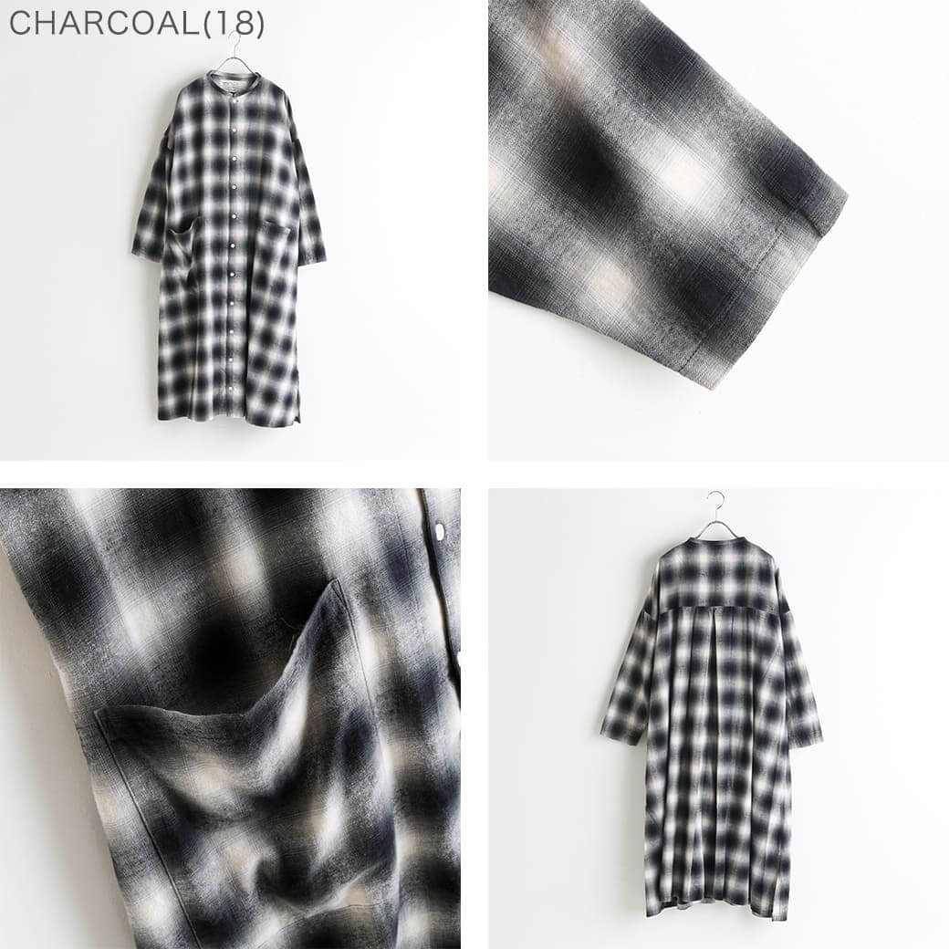 HARVESTY 起毛 コットン オンブレチェック アトリエローブ 2024AW 30%OFF!】【HARVESTY】起毛チェック柄アトリエローブ