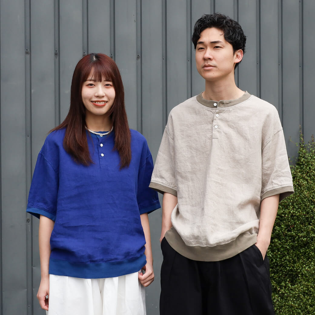 have a good day ハブアグッドデイ  リネンヘンリーショートスリーブTシャツ