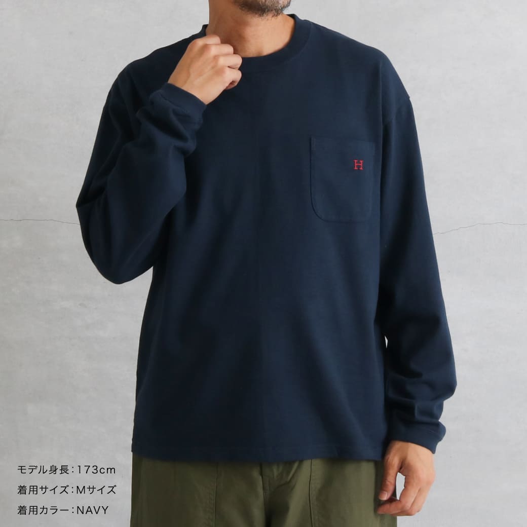 最終価格新品未使用ハリウッドランチマーケット 七分袖T Lサイズ ナチュラル×紺 HOLLYWOOD RANCH MARKET ハリウッドランチマーケット スラブ天竺