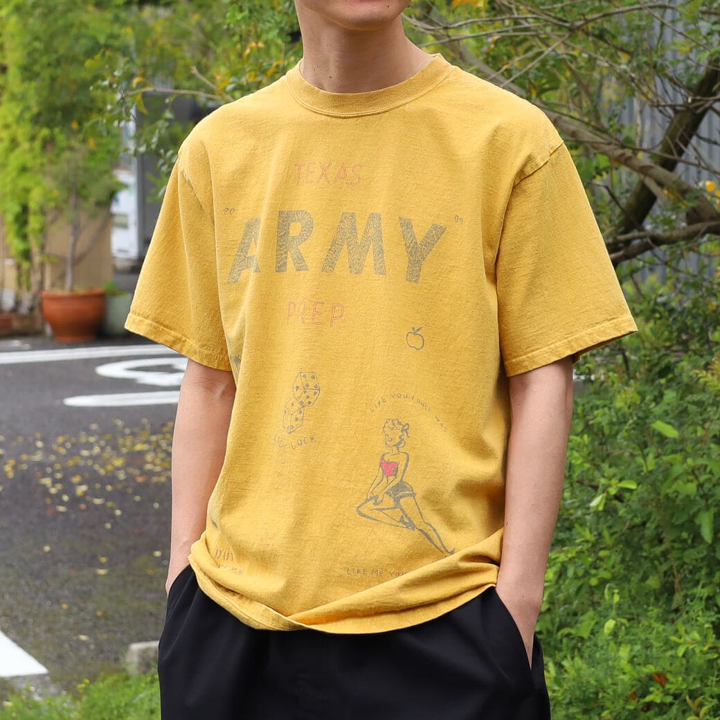 HOUSTON ヒューストン ピグメントプリント 半袖Tシャツ (アーミー)