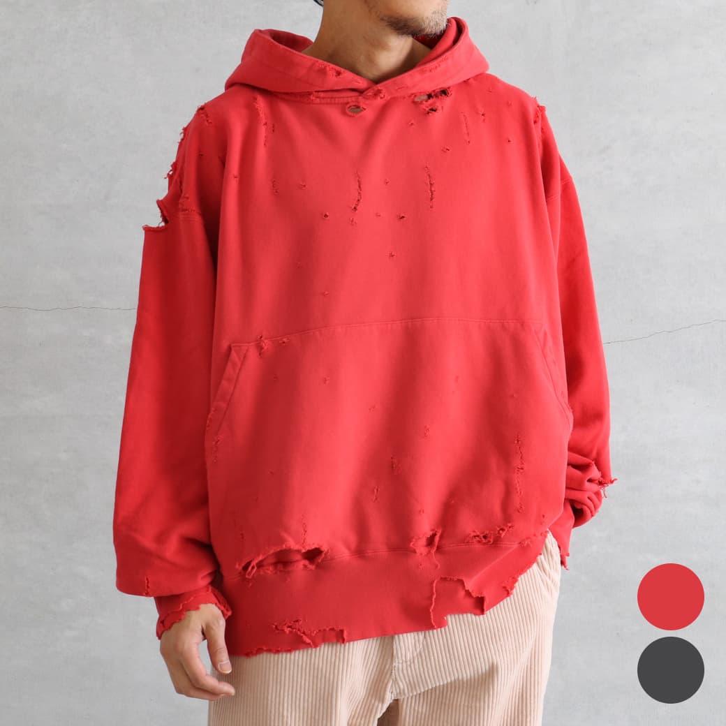 KURO クロ モア ダメージ ウォッシュ スウェット パーカー｜BORN FREE