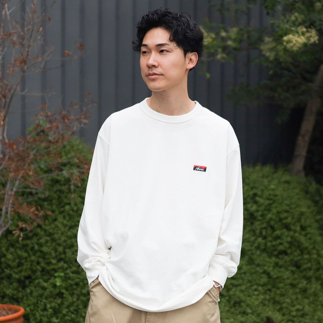 NANGA ナンガ エコハイブリッド ボックスロゴ エンブロイダリー ロングスリーブTシャツ