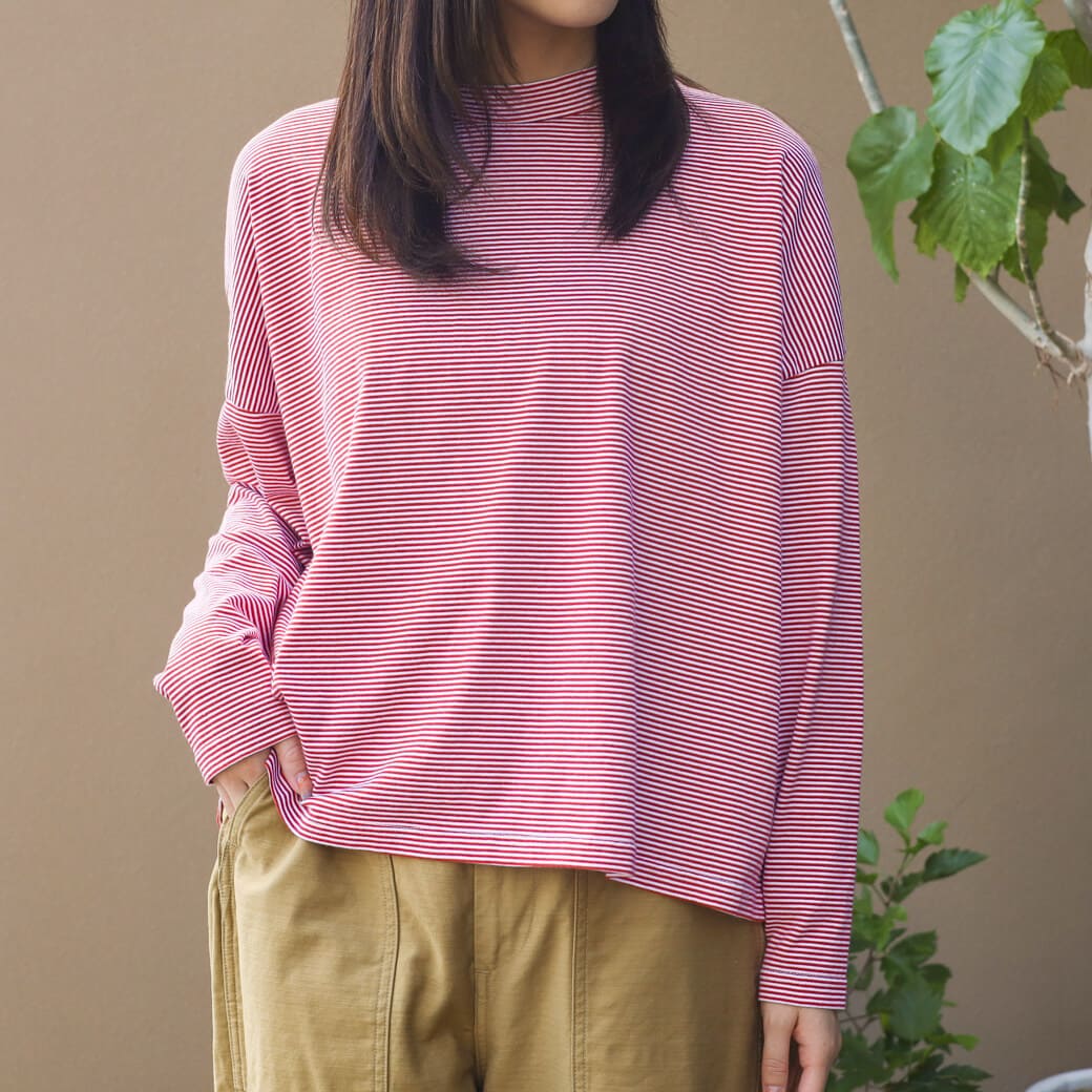 NATURAL LAUNDRY ナチュラルランドリー 40ボーダー ワイド モック プルオーバー