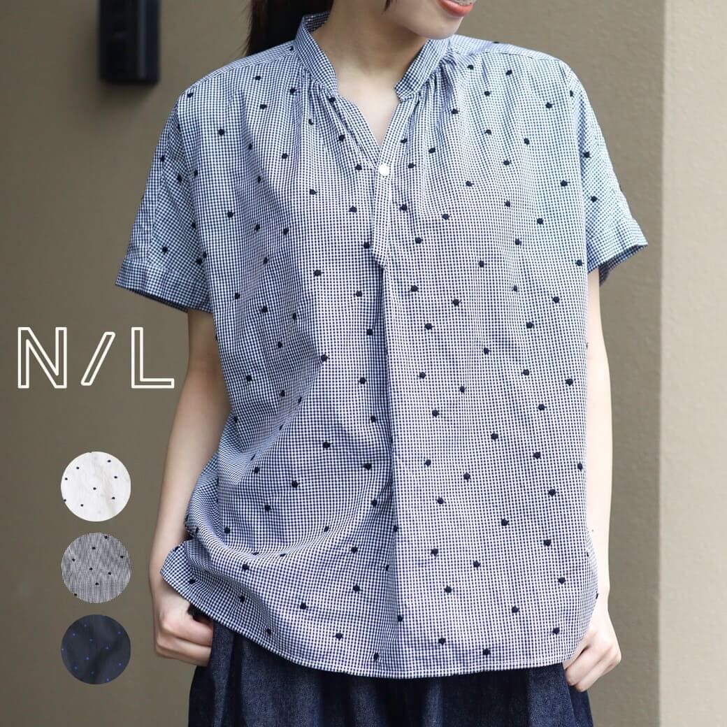 NATURAL LAUNDRY ナチュラルランドリー ドット刺繍 スキッパーラフT