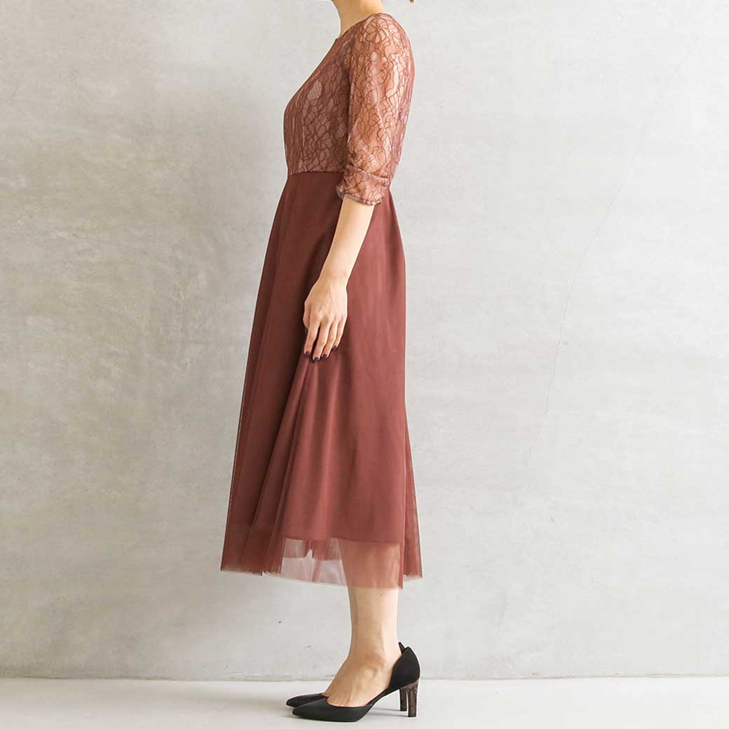 超人気の 294 Kaene カエン ワンピース 後ろファスナー チュール レース M 爆熱