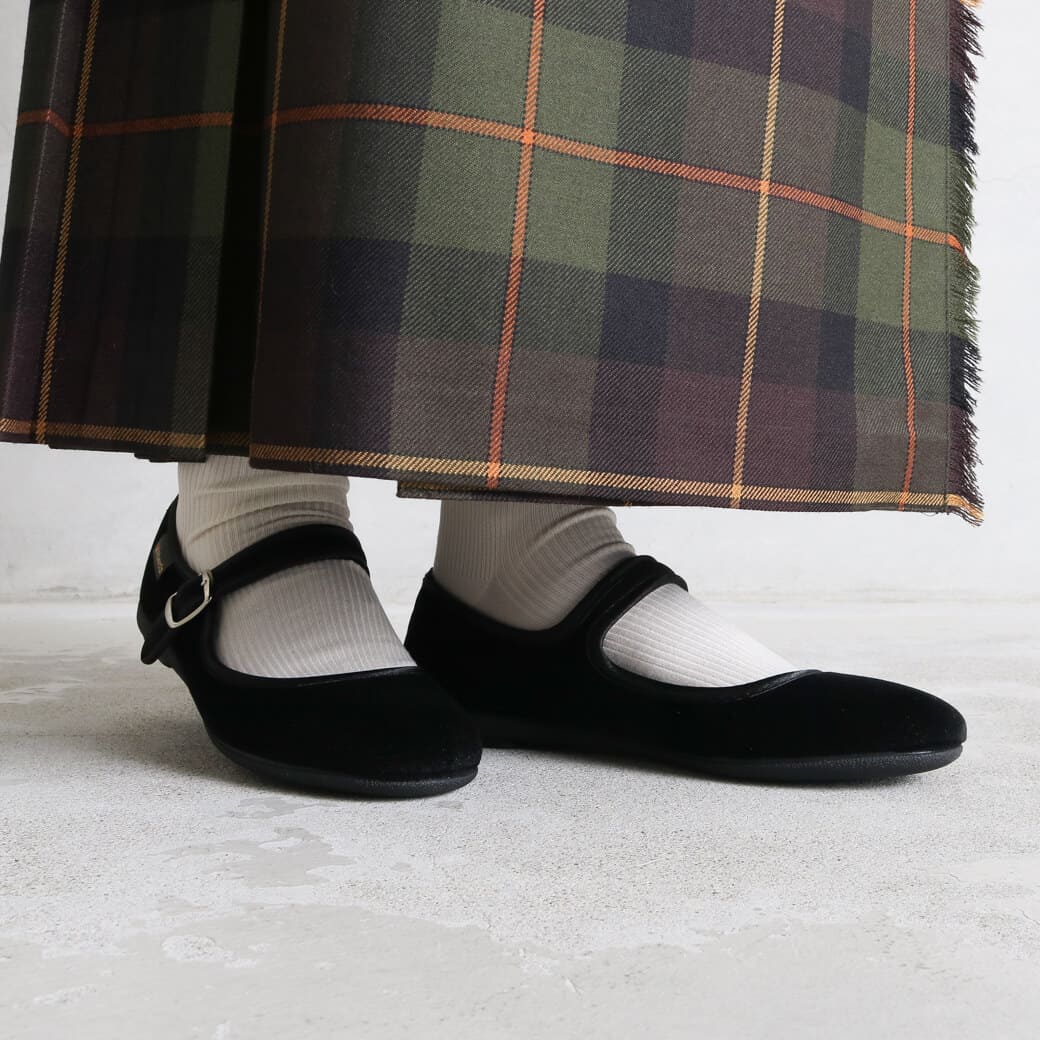 Alberola アルベローラ ベルベット ワンストラップ フラット シューズ