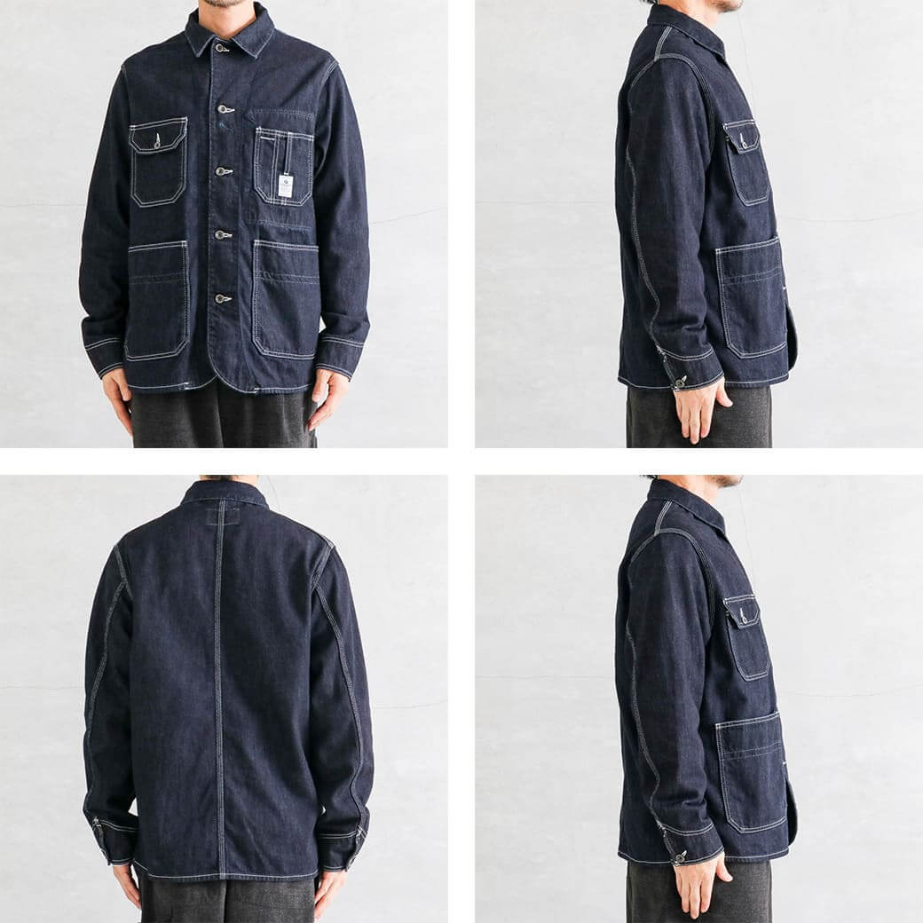 【極美品】桃太郎ジーンズ☆リネン　XL　ジャケット　カバーオール　ブラック 桃太郎ジーンズ（MOMOTARO JEANS） ジャケット アウター ドビー