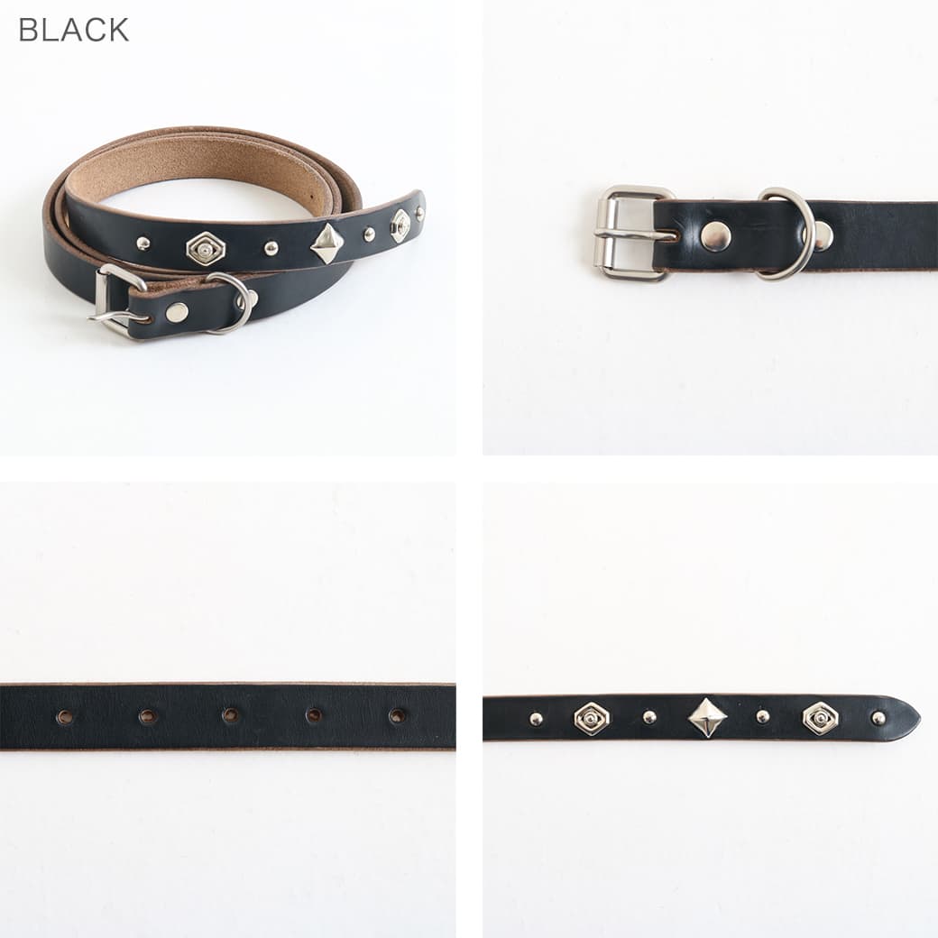 ANN DEMEULMEESTER スタッズ・ロングベルト ナロースタッズベルト 2連ピラミッドスタッズ 20mm 【ブラック