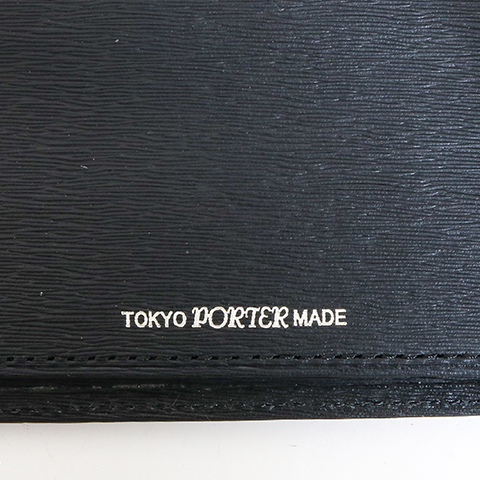 ポーター　極美品　二つ折り財布　カレント　ロゴプレート　メンズ　レザー　ブラック CURRENT（PORTER） ポーター カレント ウォレット 052-02203