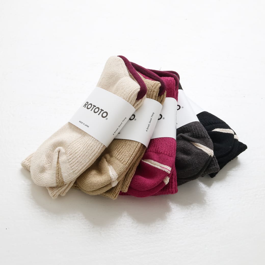 ROTOTO ロトト 和紙 & リサイクルコットン リブクルーソックス