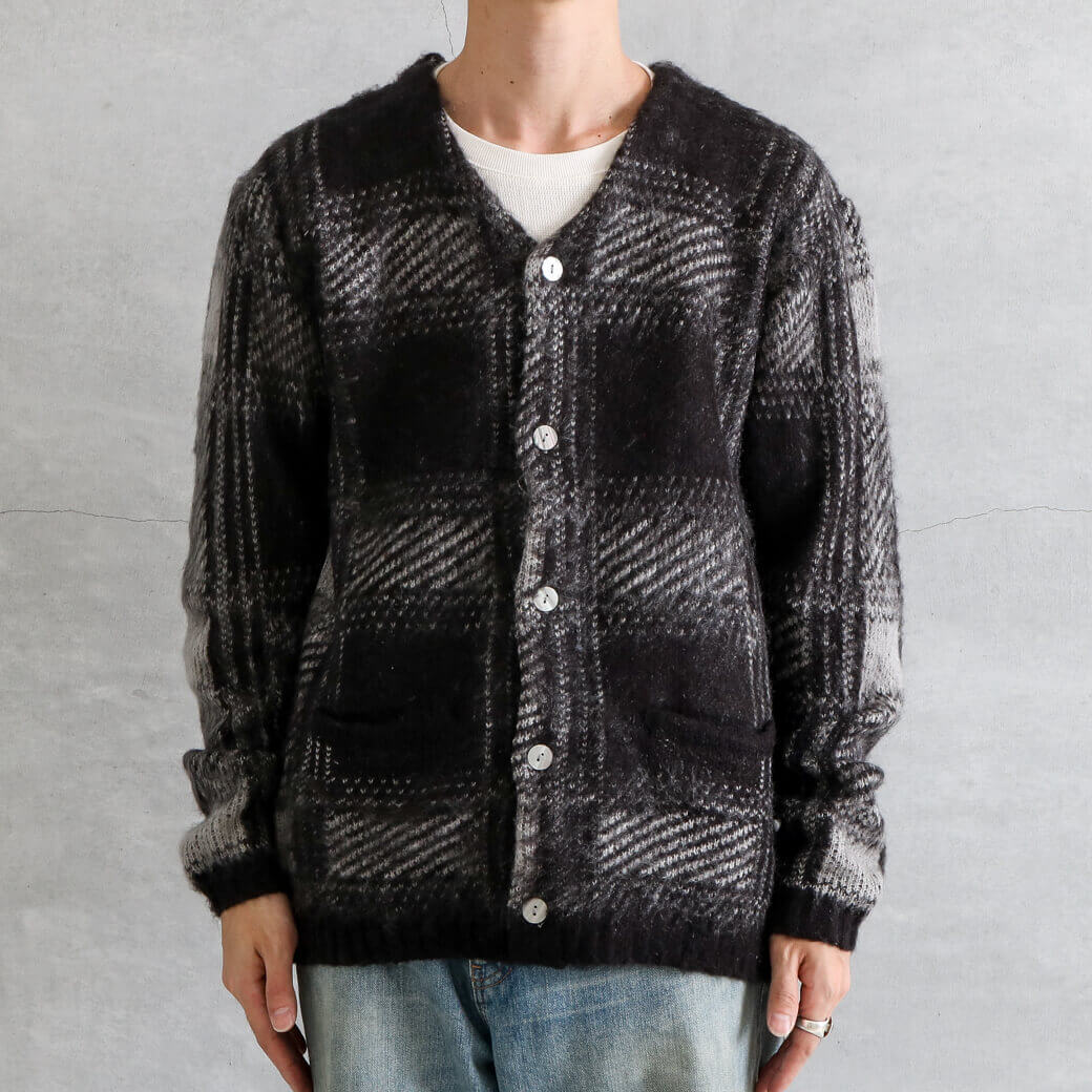 ニットカーディガン モヘアタッチ ブラック 黒 無地 L ユニバード72