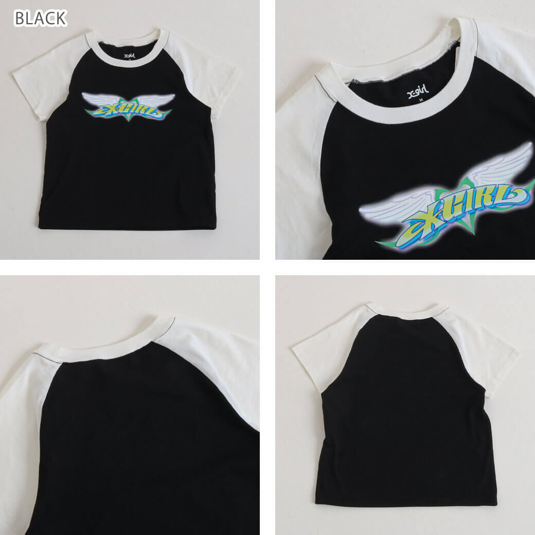 【X-girl】WING S/S BABY TEE X-girl エックスガール WINGS ＆ HEART RAGLAN SLEEVE BABY TEE