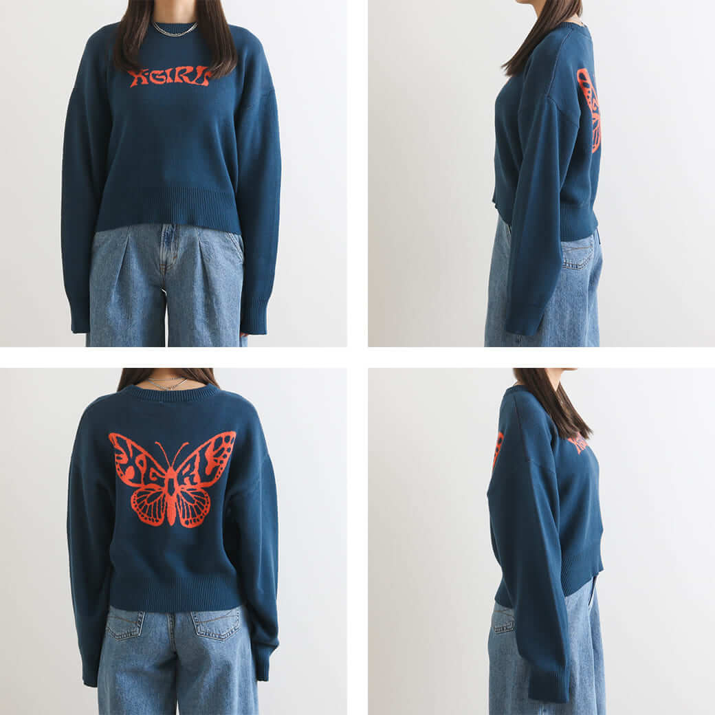 X-girl エックスガール BUTTERFLY COMPACT KNIT TOP｜BORN FREE