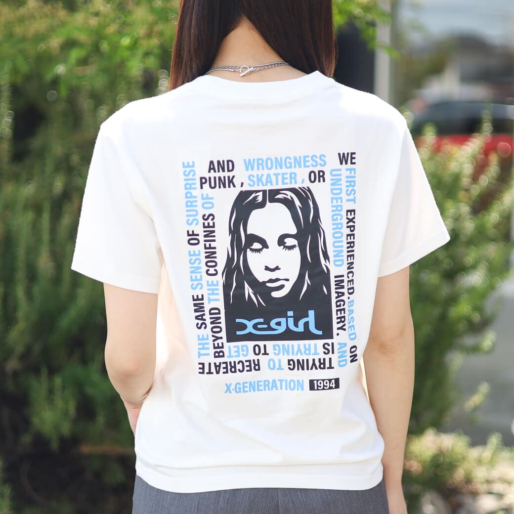 X-girl エックスガール メッセージボックスフレームド フェイスショートスリーブTシャツ