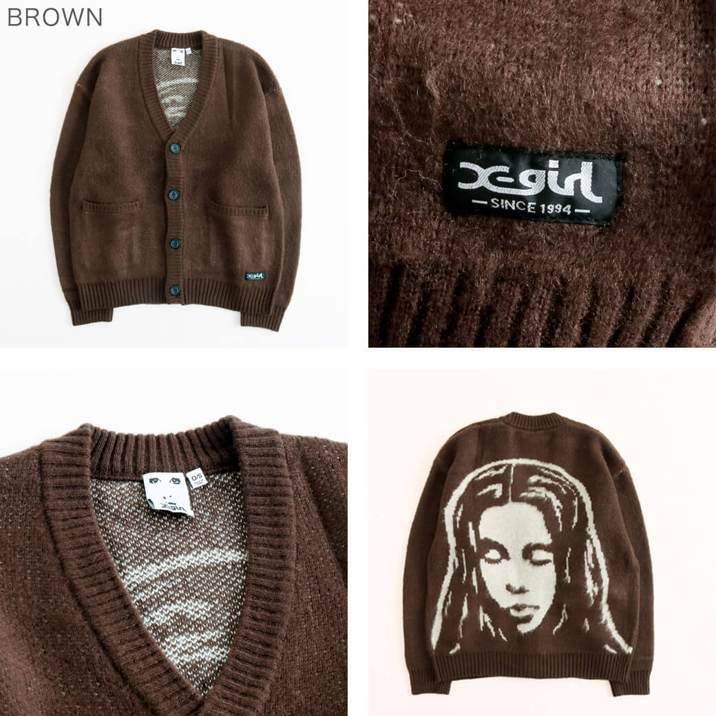 X-girl エックスガール フェイス ジャガードニットカーディガン｜BORN
