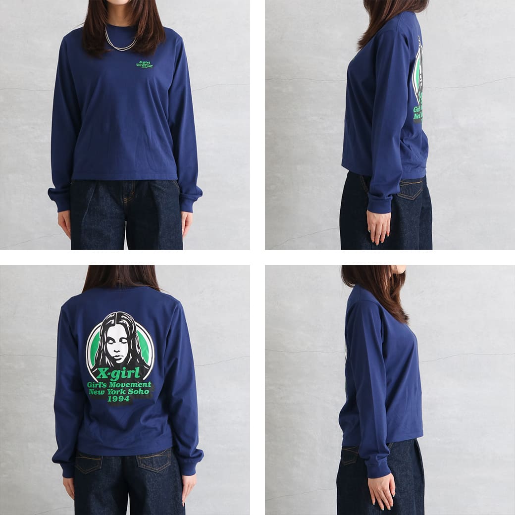 X-girl エックスガール メッセ―ジアンドフェイスサークルロゴロング