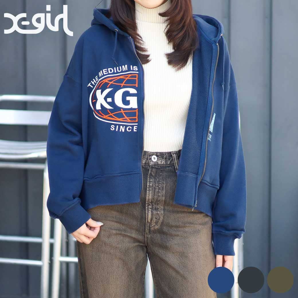 ブラウン グラフィック フルジップフーディ　エックスガール TRIBAL HEART ZIP UP SWEAT HOODIE（パーカー）｜X-girl（エックス