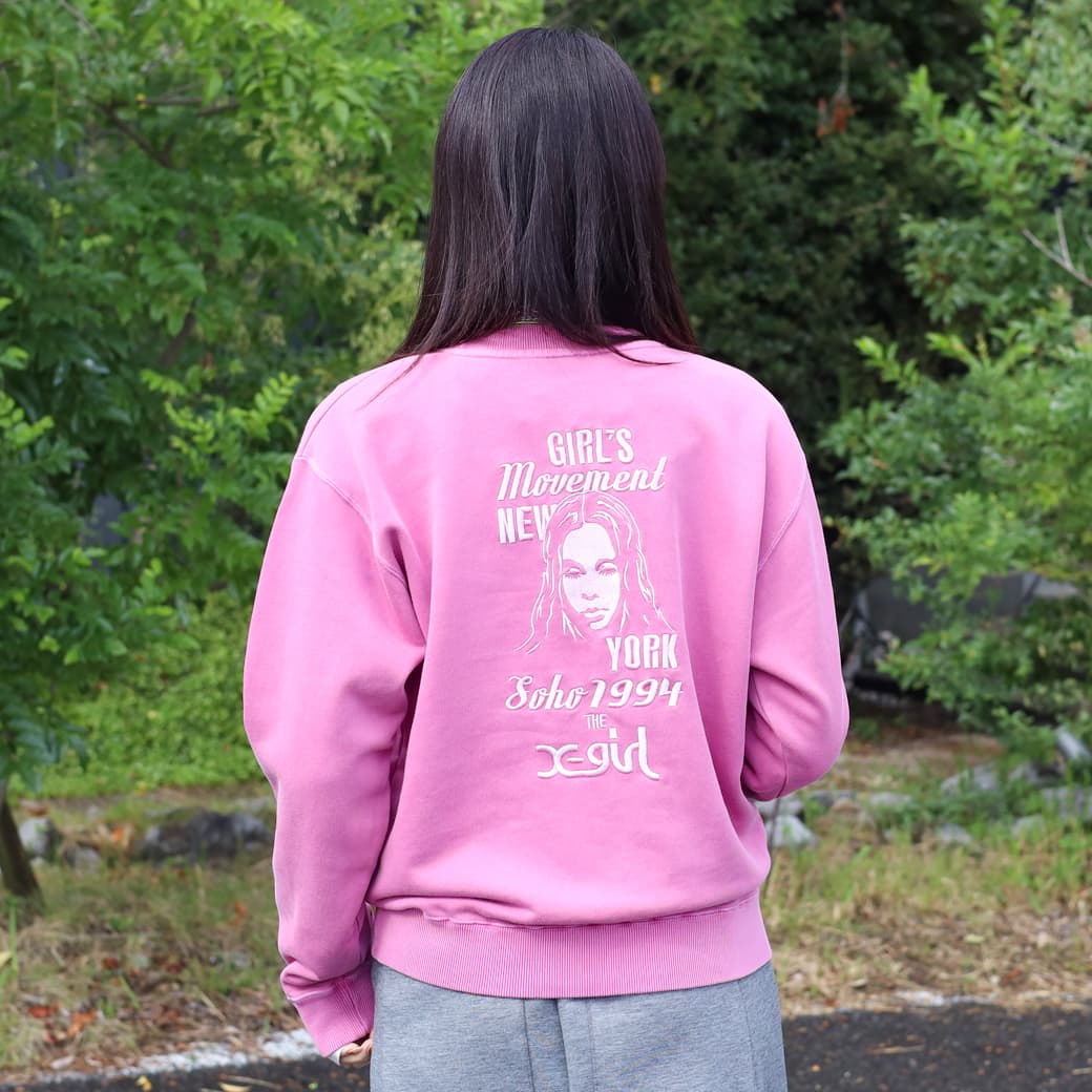 X-girl エックスガール ミックスロゴアンドフェイディッドクルーネックスウェットトップ