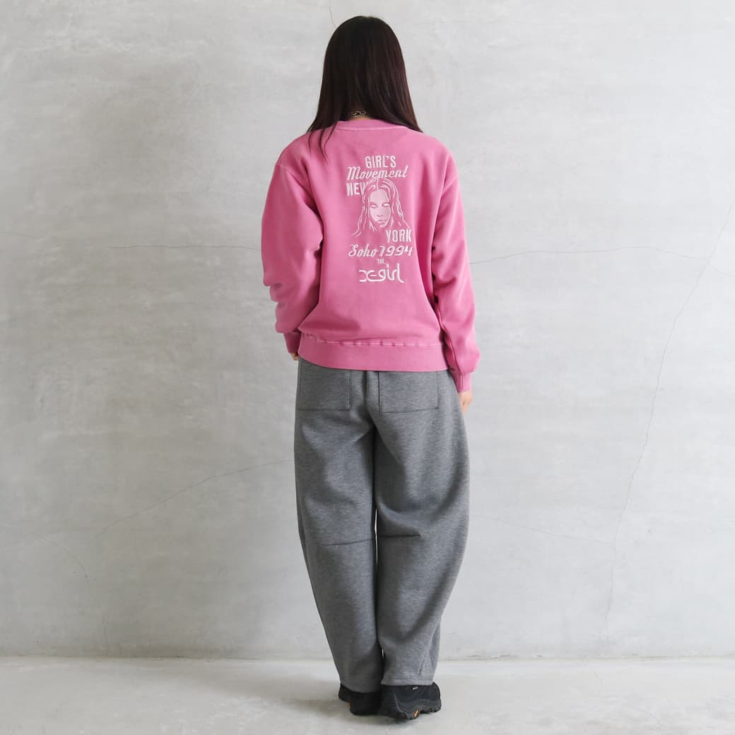 X-girl エックスガール ミックスロゴアンドフェイディッドクルーネック