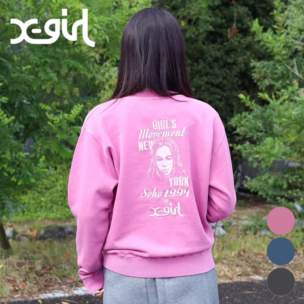 X-girl エックスガール ミックスロゴアンドフェイディッドクルーネック