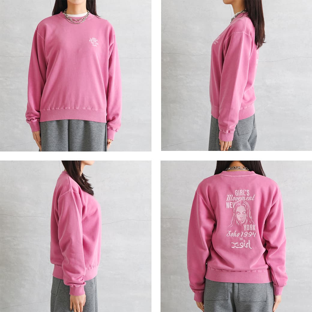 X-girl エックスガール ミックスロゴアンドフェイディッドクルーネック