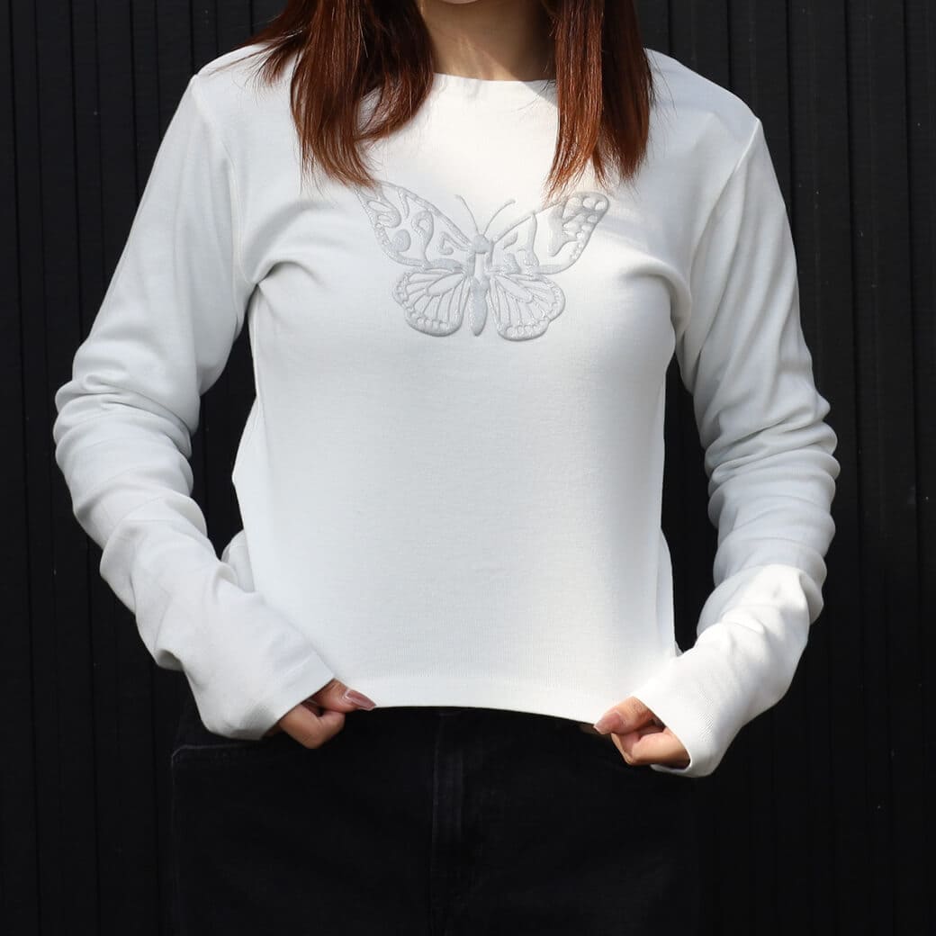 X-girl エックスガール バタフライフォームプリント ロングスリーブベビーTシャツ