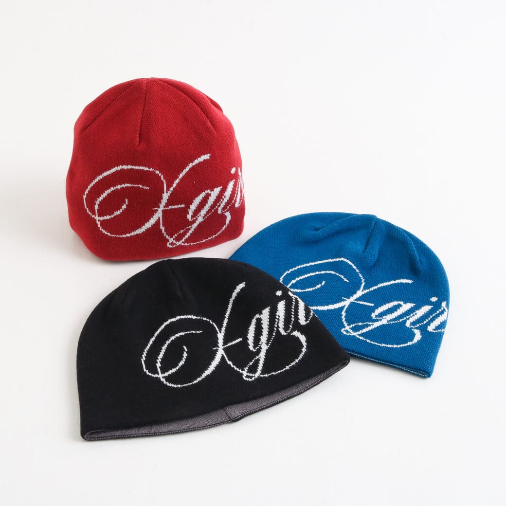 X-girl エックスガール ロゴ アンド ヘイジ― パターン リバーシブル ビーニー